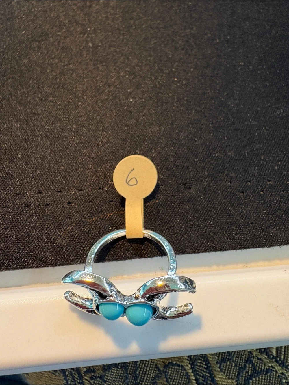 Silver-Tone Turquoise Double Stone Fashion Ring Size 6